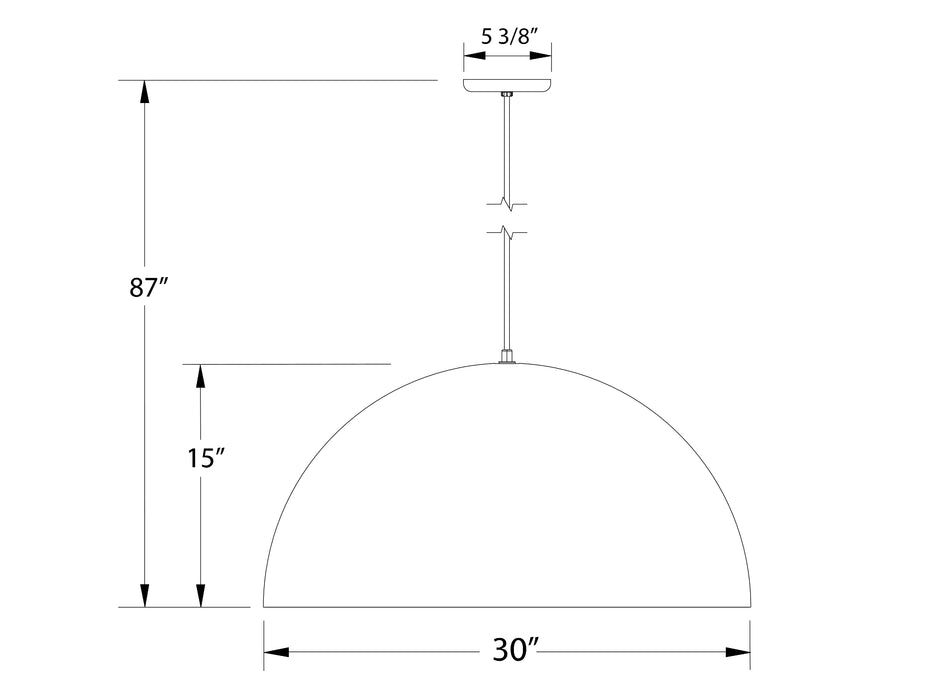 XL Choices Shallow Dome 30" LED Pendant in Black with Gold Matte Interior Line Drawing