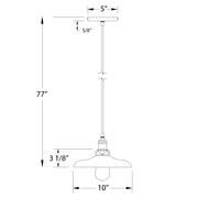 Pendant light dimension diagram: 77 in overall height, 10 in shade