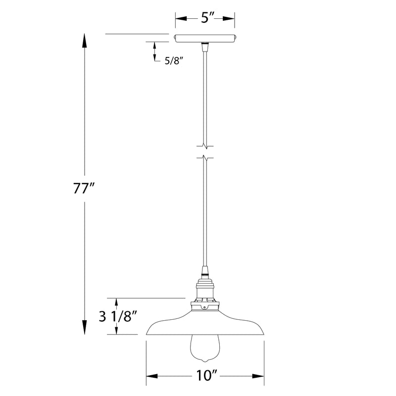 Pendant light dimension diagram: 77 in overall height, 10 in shade