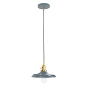 Slate gray dome pendant light with brushed brass hardware and clear glass bulb