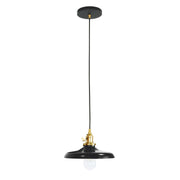 Black dome pendant light with brushed brass socket and clear bulb