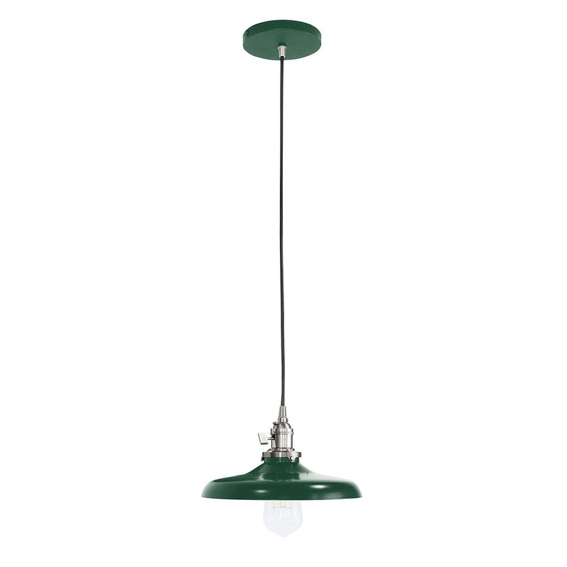 Forest green 10 in pendant shade with brushed nickel socket and clear glass bulb