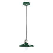 Forest green Uno pendant lamp with brushed nickel socket and clear glass bulb