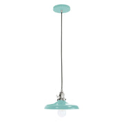 Sea green Uno pendant with brushed nickel hardware and glass bulb, hanging on a cord