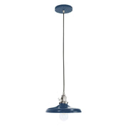 Navy pendant light with brushed nickel canopy and socket, blue dome shade