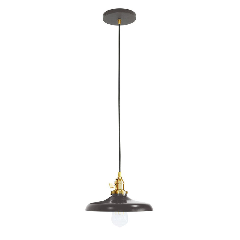Architectural bronze pendant with brushed brass hardware and dome shade, hanging bulb