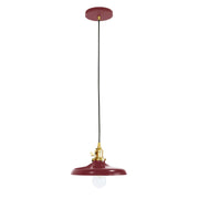 Barn red Uno pendant with brushed brass socket and dome shade, clear bulb