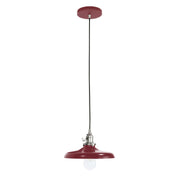 Uno pendant light in barn red with glass bulb and brushed nickel socket, on cord