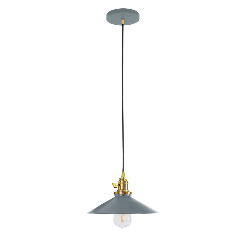 Uno pendant with slate gray bell shade and brushed brass socket.