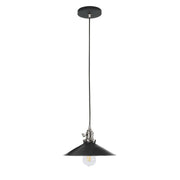 Uno pendant light with black conical shade and brushed nickel socket, hanging cord