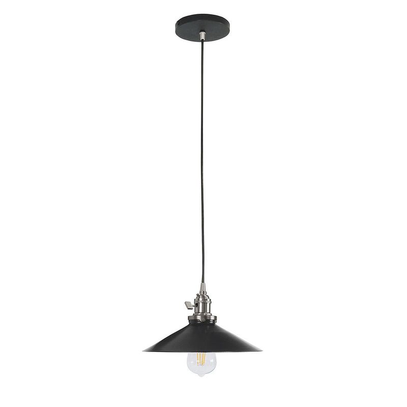 Uno pendant with black metal shade, brushed nickel socket, and hanging stem.