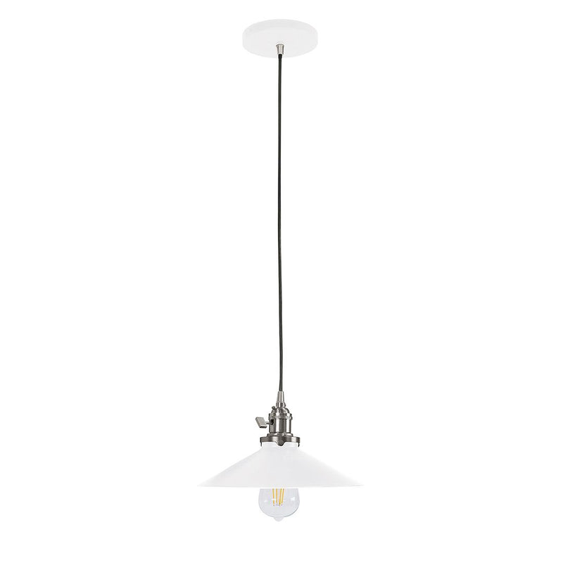 Uno pendant with white shade, brushed nickel canopy and hanging cord
