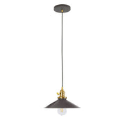 Architectural bronze pendant with brushed brass trim, dome shade, and clear bulb