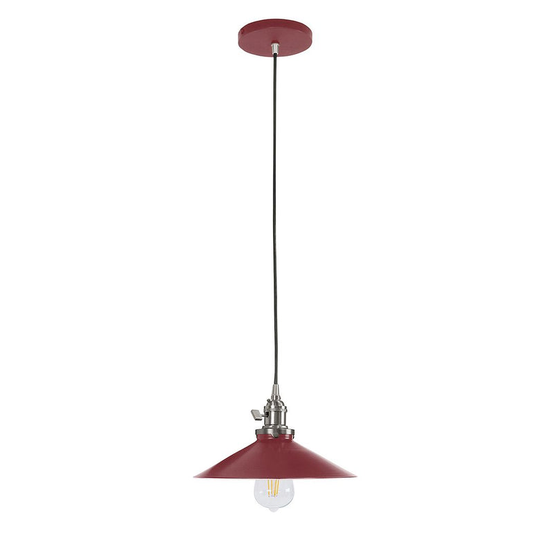 Uno pendant with barn red shade and brushed nickel socket, single bulb