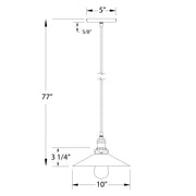 Uno pendant schematic showing bell shade, cord, and mounting dimensions