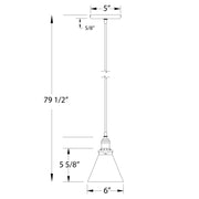 Uno pendant lamp dimensions: 79 1/2 in drop, 6 in shade, 5 5/8 in height