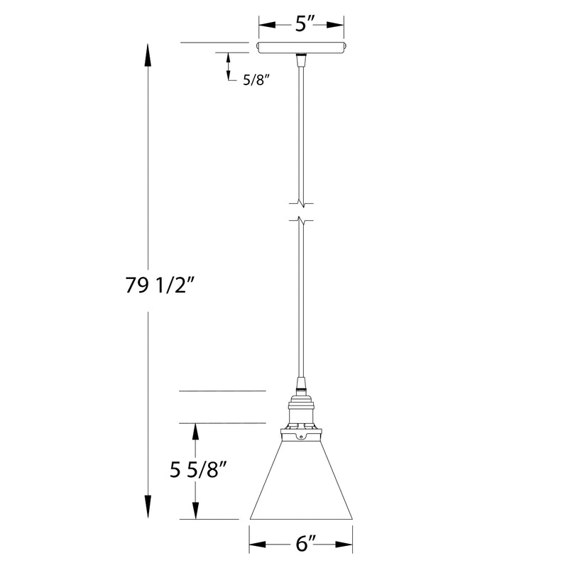Uno pendant dimensions diagram: 79 1/2 in height and 6 in shade width