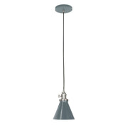 Uno pendant with slate gray bell shade, brushed nickel canopy, and black cord.