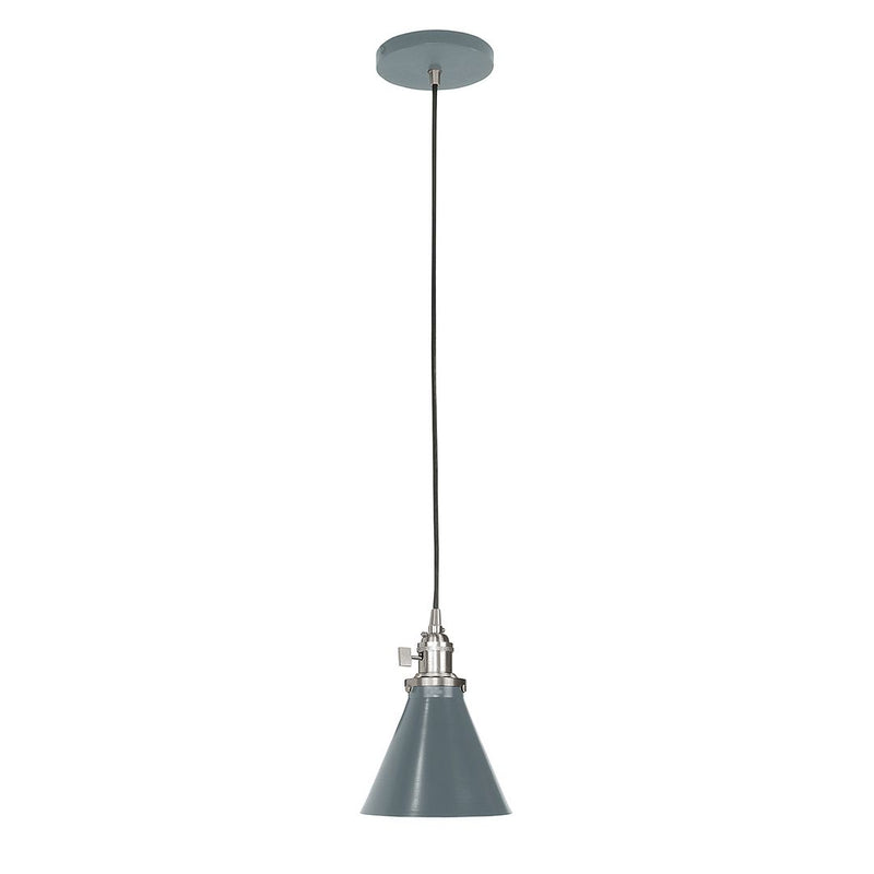 Uno pendant with slate gray bell shade, brushed nickel canopy, and black cord.
