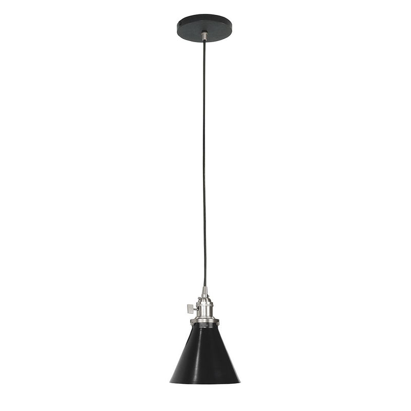 Uno pendant light with black cone shade and brushed nickel canopy and socket