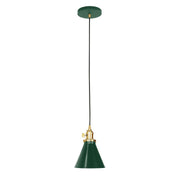 Forest green Uno pendant with brushed brass canopy and bell shade