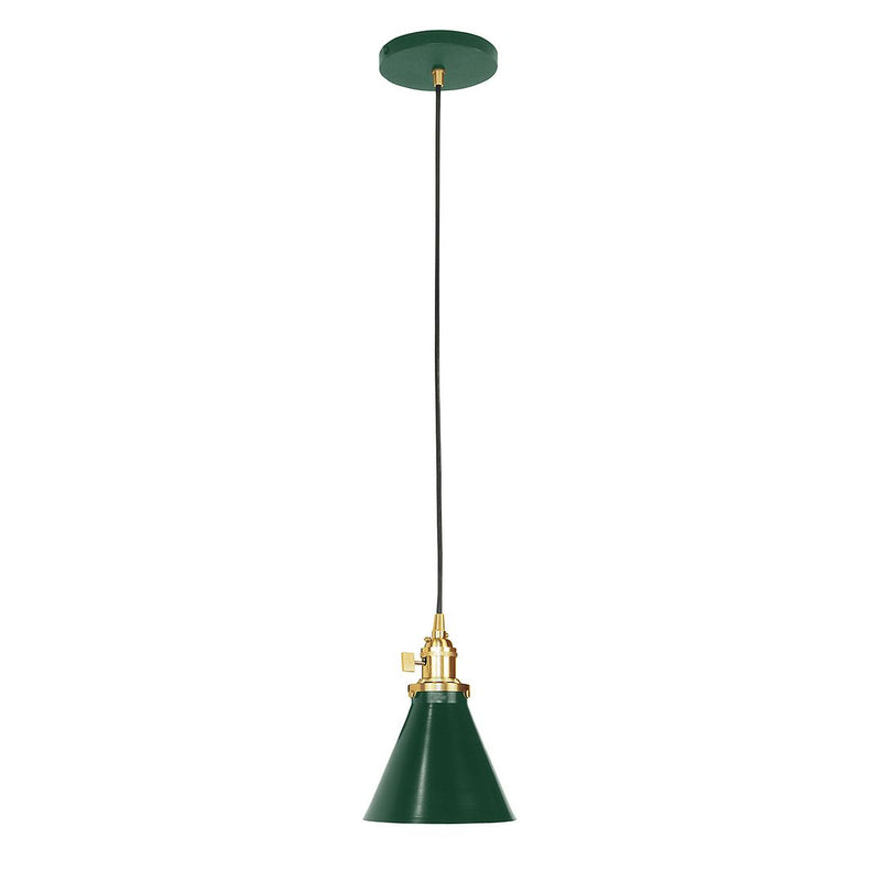Forest green Uno pendant with brushed brass canopy and bell shade