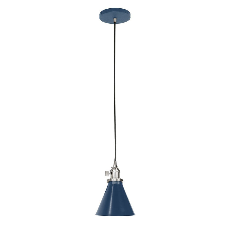 Navy Uno pendant light with brushed nickel socket and conical shade