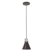 Bronze cone pendant with brushed nickel canopy and socket, single hanging fixture.