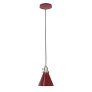 Barn red conical pendant shade with brushed nickel canopy and socket