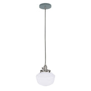 Slate gray pendant light with brushed nickel canopy and frosted glass dome shade