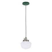 Uno pendant light with forest green glass shade and brushed nickel canopy