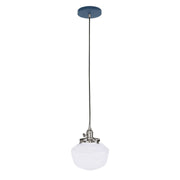 Uno pendant light with navy canopy, brushed nickel hardware, and frosted glass shade