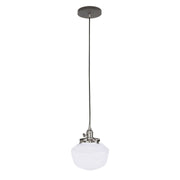 Uno pendant lamp with frosted glass globe shade and architectural bronze brushed nickel trim