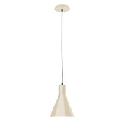 Cream pendant with fabric shade, braided cord, and round ceiling canopy