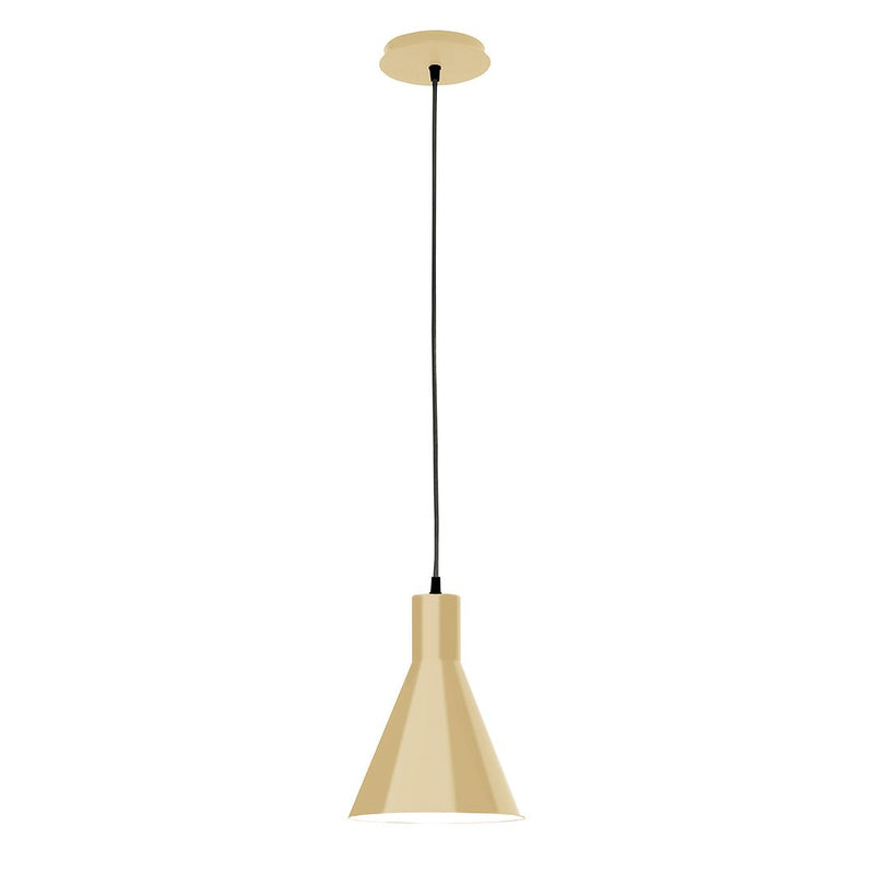 Ivory LED pendant light with cone shade and black cord