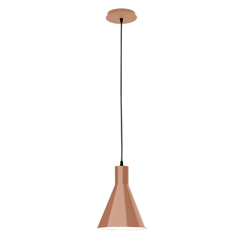 Terracotta LED pendant light with round canopy and conical shade