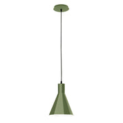 Fern green LED pendant light with round canopy and conical shade