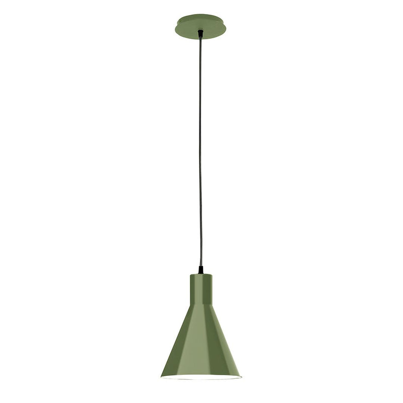 Fern green 8-inch pendant light with cone shade and round ceiling canopy