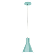 Sea green LED pendant with flared shade and round ceiling canopy