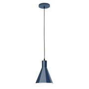 Navy 8-inch cone pendant light with round ceiling canopy and slim cord