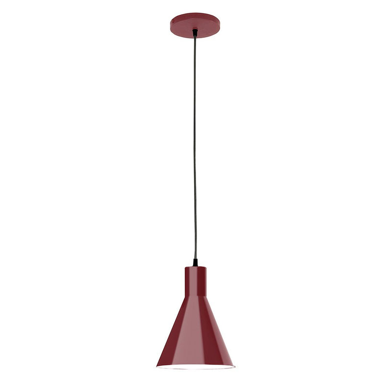 Barn red bell pendant shade with round canopy and black hanging cord