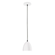 White 6-inch pendant light with white glass dome shade and black cord