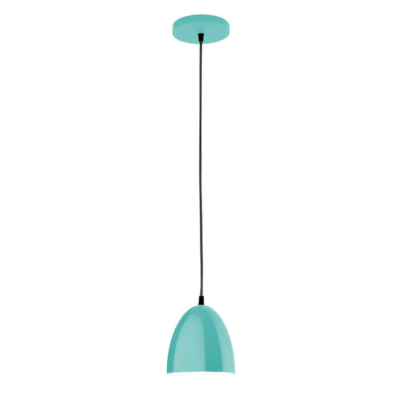 Sea green dome pendant light with round ceiling canopy and black cord