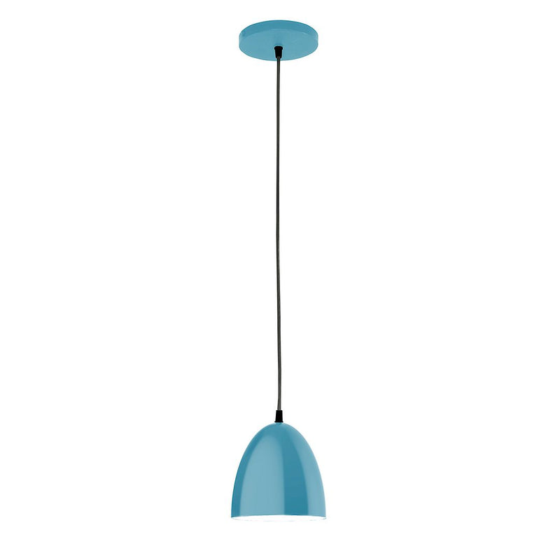 Light blue dome LED pendant light with round ceiling canopy and hanging cord