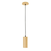 Ivory cylinder pendant light with black cord and ceiling canopy