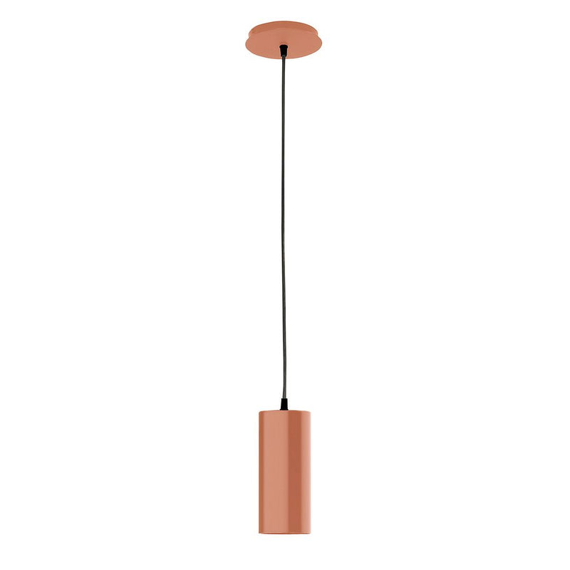 Terracotta LED pendant with round ceiling canopy and cylindrical shade
