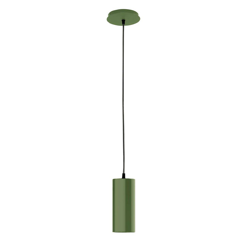 Fern green cylinder pendant lamp with black cord and round ceiling canopy