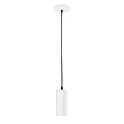 White rectangular pendant light with black cord and white canopy