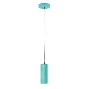 Jordan LED pendant with sea green cylinder shade and round ceiling canopy