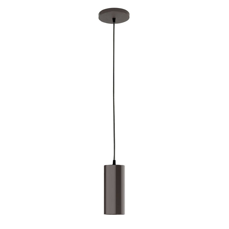 Architectural bronze pendant light with cylindrical diffuser and hanging cord